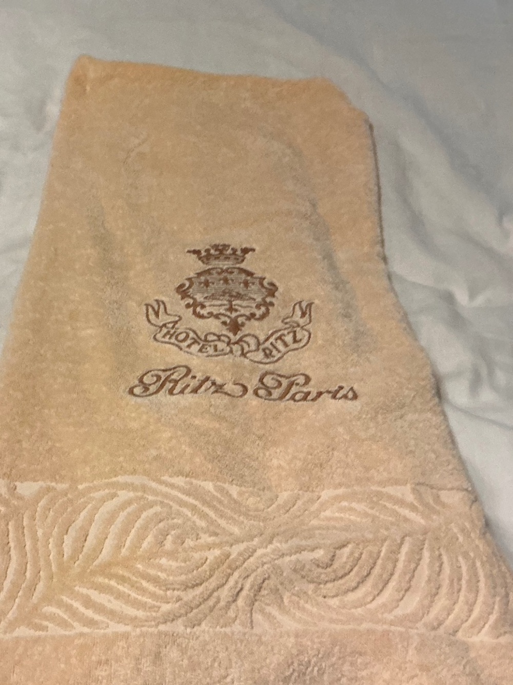 Ritz Paris Linge de Bain Apricot Peach Cotton Terry Bath Towel Crest